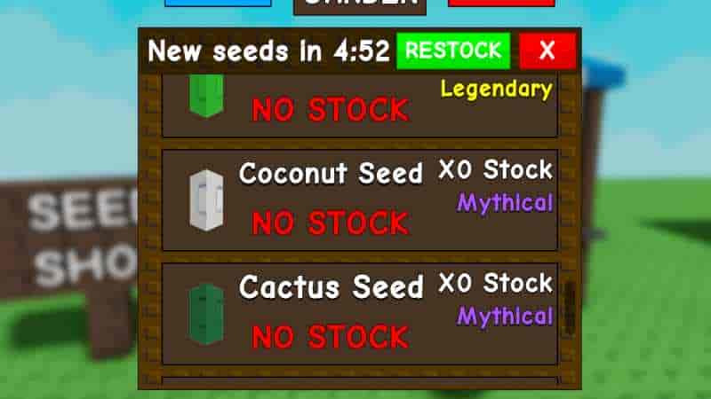 Grow a Garden Seed Shop Stock Tracker — Мифический и легендарный